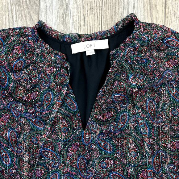 Ann Taylor Loft Jewel Tone Paisley Sheer Long Sleeve Pop Over S Top Moody Nature - Picture 6 of 10